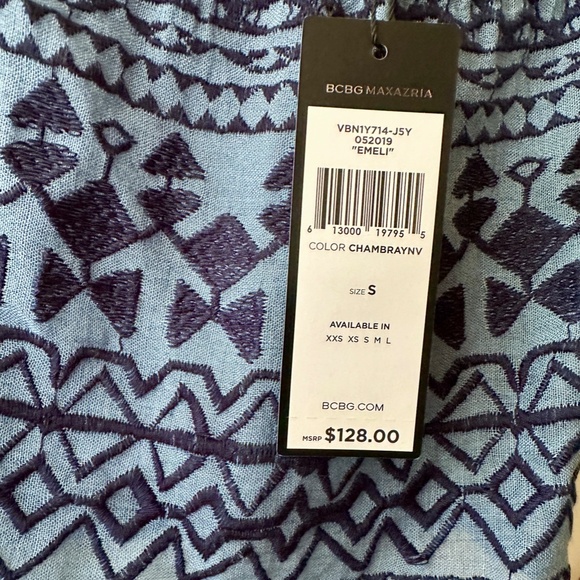 NWT BCBGMAXAZRIA Emeli Embroidered Tank Top Oversized S Chambray navy Cami NEW! - Picture 5 of 7